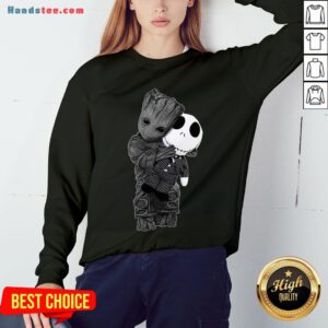 Cute Baby Groot Hug Jack Skellington Sweatshirt - Design by Handstee.com