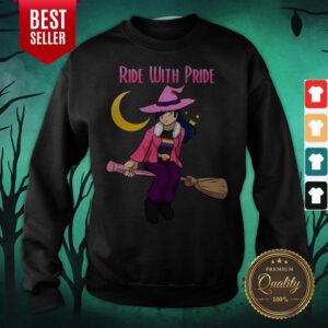 Ride With Pride LGBT Witch Funny Lesbian Halloween Sweatshirt
