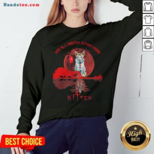 We All Meow Down Here Clown Cat Pennywise Kitten Moon Blood Halloween Sweatshirt - Design By Handstee.com