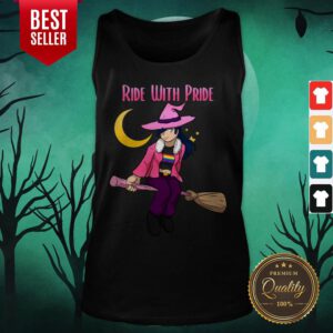 Ride With Pride LGBT Witch Funny Lesbian Halloween Tank Top