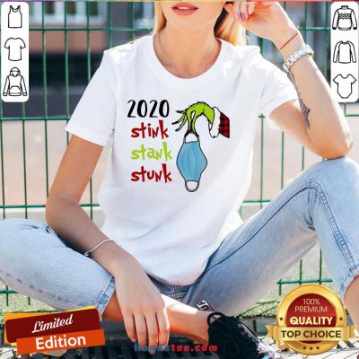 Top Grinch Hand Holding Mask 2020 Stink Stank Stunk Christmas Sweater V-neck- Design By Handstee.com