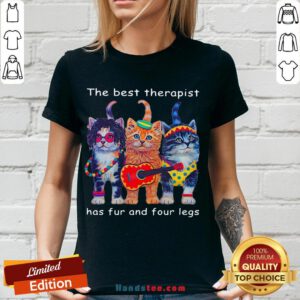 Top Three Cats Guitar The Best Therapist Has Fur And Four Legs V-neck- Design By Handstee.com
