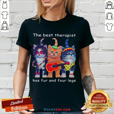 Top Three Cats Guitar The Best Therapist Has Fur And Four Legs V-neck- Design By Handstee.com