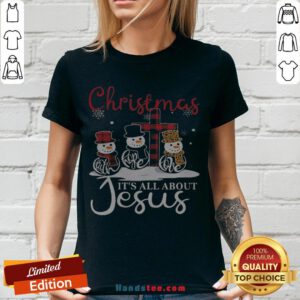 Pretty Snowman Christmas It’s All About Jesus V-neck - Design By Handstee.com