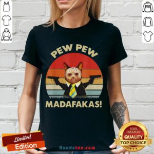 Cat Jason Voorhees Pew Pew Madafakas Vintage Retro V-neck - Design By Handstee.com