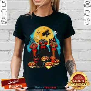 Dachshund Dracula Pumpkin Moonlight Happy Halloween V-neck - Design By Handstee.com