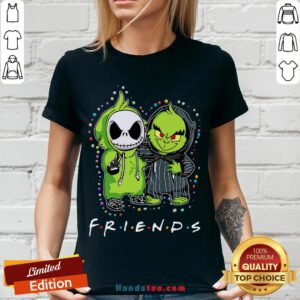 Baby Jack Skeleton And Baby Green Friends Light Christmas V-neck - Design by Handstee.com