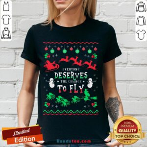 Everyone Deserves The Chance To Fly Ugly Christmas V-neck - Design by Handstee.com