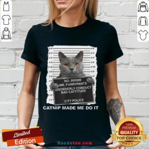 Top No.095909 Mr Furrypants Disorderly Conduct Bad Cattitude City Police V-neck- Design By Handstee.com