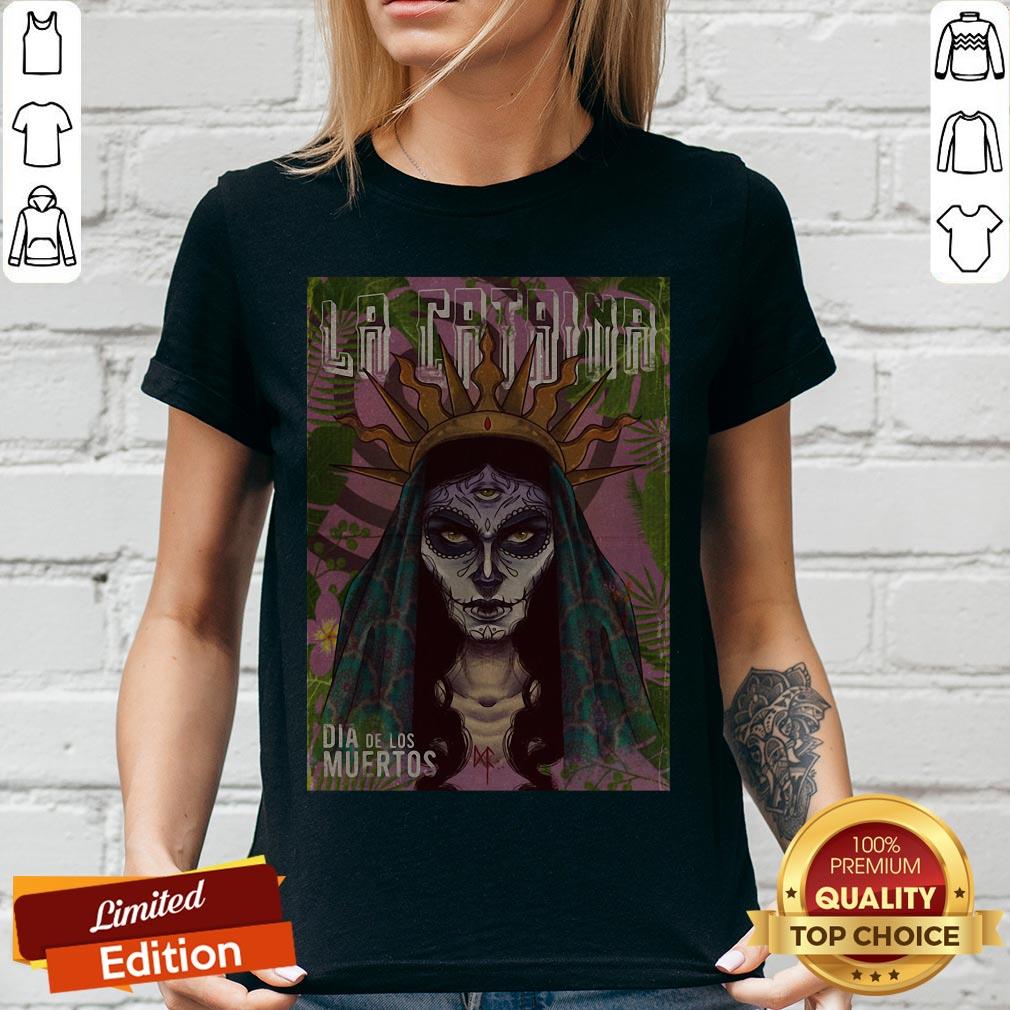 La Catrina Skull Dia De Los Muertos Day Of Dead Halloween V-neck