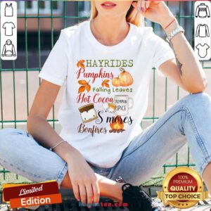 Hayrides Pumpkins Falling Leaves Hot Cocoa S’mores Bonfires V-neck