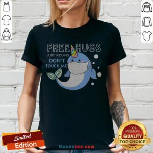 Free Hugs Just Kidding Don't Touch Me Unicorn Narwhal Mask V-neck - Design By Handstee.com