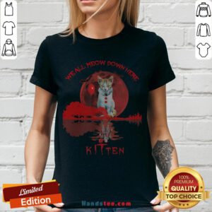 We All Meow Down Here Clown Cat Pennywise Kitten Moon Blood Halloween V-neck - Design By Handstee.com