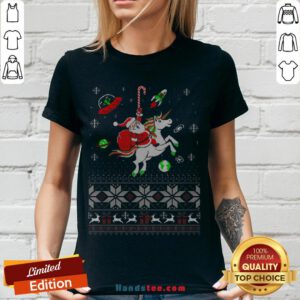 Colorful Santa Unicorn Ugly Christmas V-neck - Design By Handstee.com