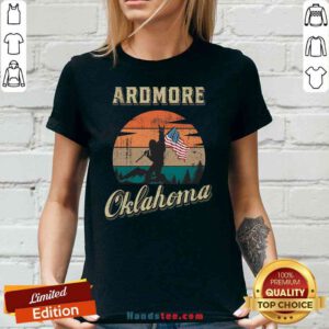 Awesome Ardmore Oklahoma Bigfoot Vintage American Flag V-neck- Design By Proposetees.com
