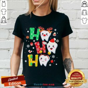 Awesome Dental Teeth Ho Ho Ho Merry Christmas V-neck- Design By Handstee.com