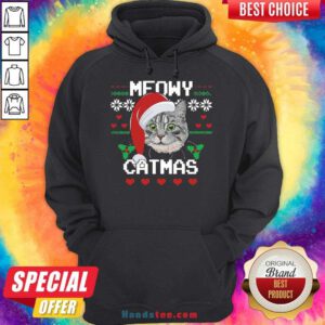 Funny Santa Cat Meowy Catmas Ugly Christmas Hoodie- Design By Handstee.com