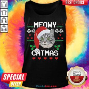 Funny Santa Cat Meowy Catmas Ugly Christmas Tank Top- Design By Handstee.com