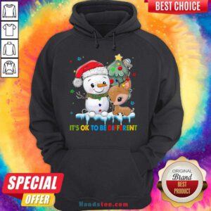 Funny Snowman And Reindeer Autism It’s Ok To Be Different Christmas Hoodie- Design By Handstee.com