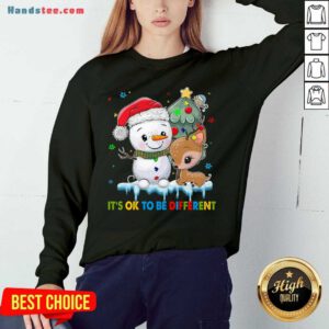 Funny Snowman And Reindeer Autism It’s Ok To Be Different Christmas Sweatshirt- Design By Handstee.com