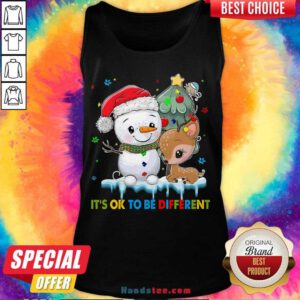 Funny Snowman And Reindeer Autism It’s Ok To Be Different Christmas Tank Top- Design By Handstee.com