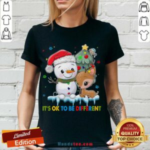 Funny Snowman And Reindeer Autism It’s Ok To Be Different Christmas V-neck- Design By Handstee.com