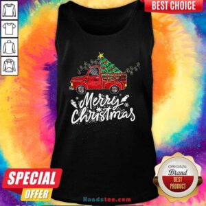 Funny Vintage Wagon Red Truck Christmas Tree Pajama Gift Xmas Tank Top- Design By Handstee.com