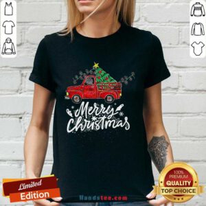 Funny Vintage Wagon Red Truck Christmas Tree Pajama Gift Xmas V-neck- Design By Handstee.com