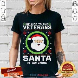 Be Nice To The Veterinarian Santa Watching V-neck- Design By Handstee.com