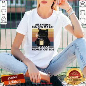 Good Black Cat Drinking Coffee All I Need Is Tea And My Cat It Is Too Peopley Outside Vintage V-neck- Design By Handstee.com
