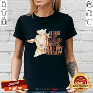 Good Jesus Is My Savior Goats Are My Therapy V-neck- Design By Handstee.com