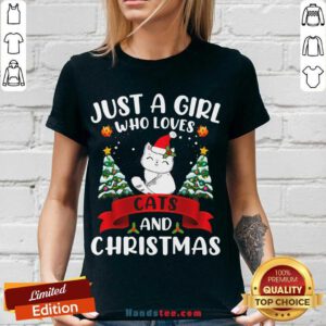 Just A Girl Who Loves Cat And Christmas Gift Christmas V-neck- Design By Handstee.com