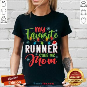 My Favorite Runner Calls Me Mom Xmas Light Christmas Gift V-neck- Design By Handstee.com