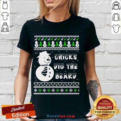 Snowman Chicks Dig The Beard Ugly Christmas V-neck- Design By Handstee.com