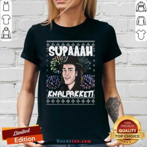 Supaaah Knalpakket Ugly Christmas V-neck- Design By Handstee.com
