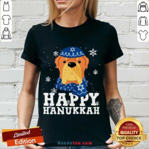 Happy Merry Christmas Happy Hanukkah French Mastiff Dog Funny Noel Xmas V-neck- Design By Handstee.com