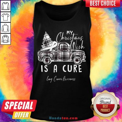Happy My Christmas Wish Is A Cure Lung Cancer Awareness Pine Ribbon Lung Cancer Awareness Tank Top- Design By Handstee.com