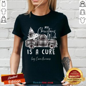 Happy My Christmas Wish Is A Cure Lung Cancer Awareness Pine Ribbon Lung Cancer Awareness V-neck- Design By Handstee.com