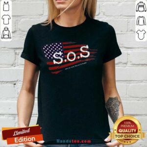 Happy S.O.S. American Grunge Flag V-neck- Design By Handstee.com