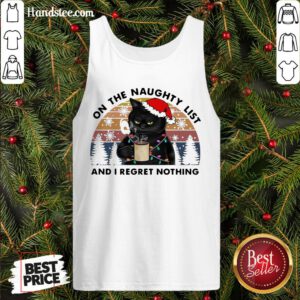 Happy Santa Black Cat On The Naughty List And I Regret Nothing Vintage Retro Tank Top- Design By Handstee.com