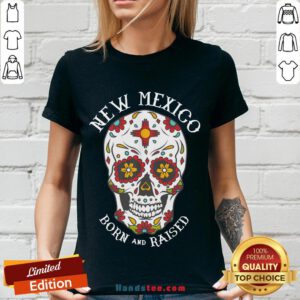 Happy Sugar Skull New Mexico Born And Raised V-neck- Design By Handstee.com