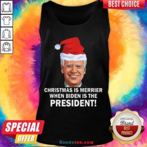 Hot Christmas Is Merrier When Biden Is The President 2020 Xmas Tank Top- Design By Handstee.com