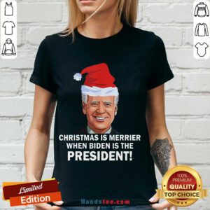 Hot Christmas Is Merrier When Biden Is The President 2020 Xmas V-neck- Design By Handstee.com