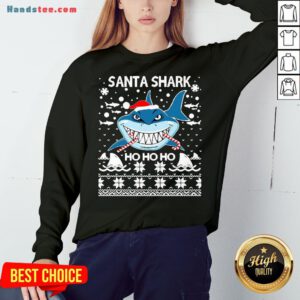 Hot Merry Christmas Santa Shark Ho Ho Ho Sweatshirt- Design By Handstee.com