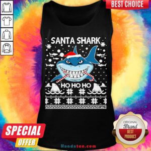 Hot Merry Christmas Santa Shark Ho Ho Ho Tank Top- Design By Handstee.com