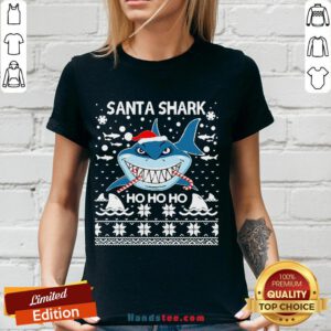 Hot Merry Christmas Santa Shark Ho Ho Ho V-neck- Design By Handstee.com