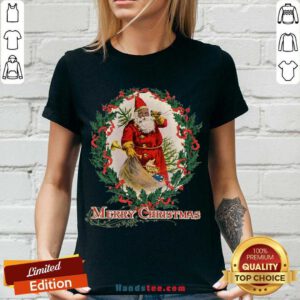 Nice African American Santa Claus Antique Vintage Merry Christmas V-neck- Design By Handstee.com