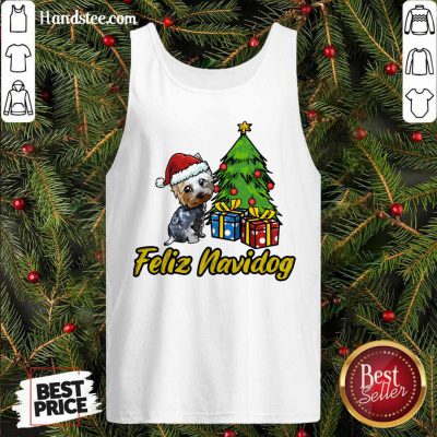 Feliz Navidog Yorkshire Christmas Gift Tank-Top- Design By Handstee.com