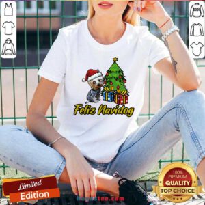 Feliz Navidog Yorkshire Christmas Gift V-neck- Design By Handstee.com