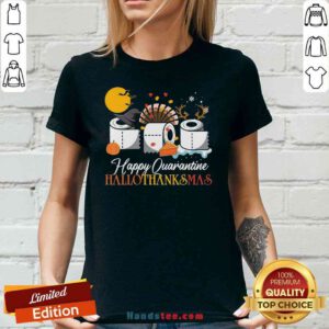 Nice Hallothanksmas Happy Quarantine 2020 Thanksgiving Moon Hat Witch Paper Toilet V-neck- Design By Proposetees.com